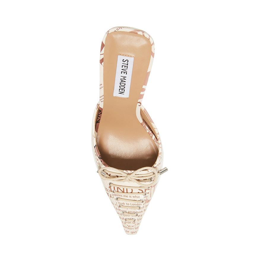 Steve Madden BRIANNE NEWSPAPER PRINT Női Mule Cipő Fekete Fehér | 260GJMKAQ