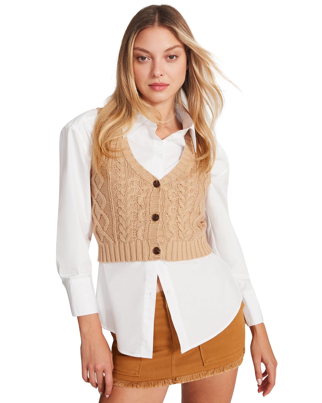 Steve Madden CORY SWEATER VEST Női Felsők Bézs | 643IEVFUY