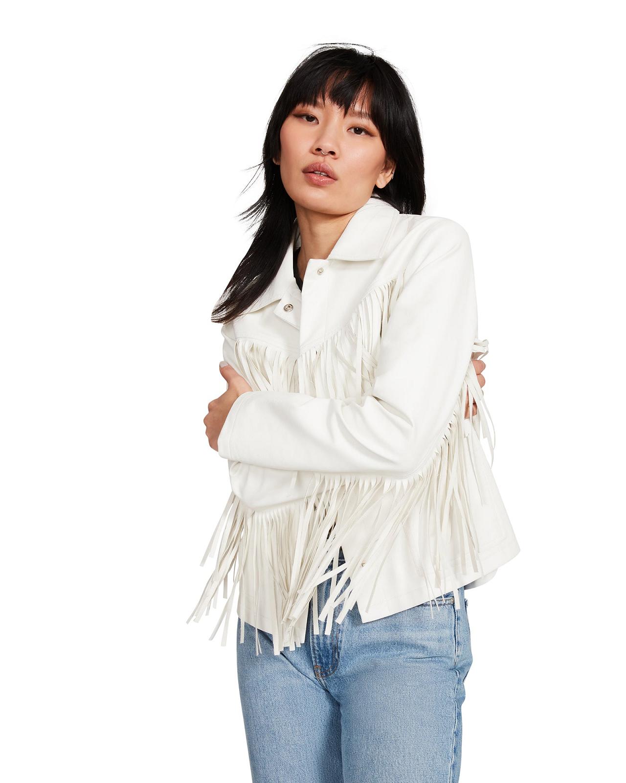 Steve Madden FRINGE JACKET Női Kabát Fehér | 749UWQKBP