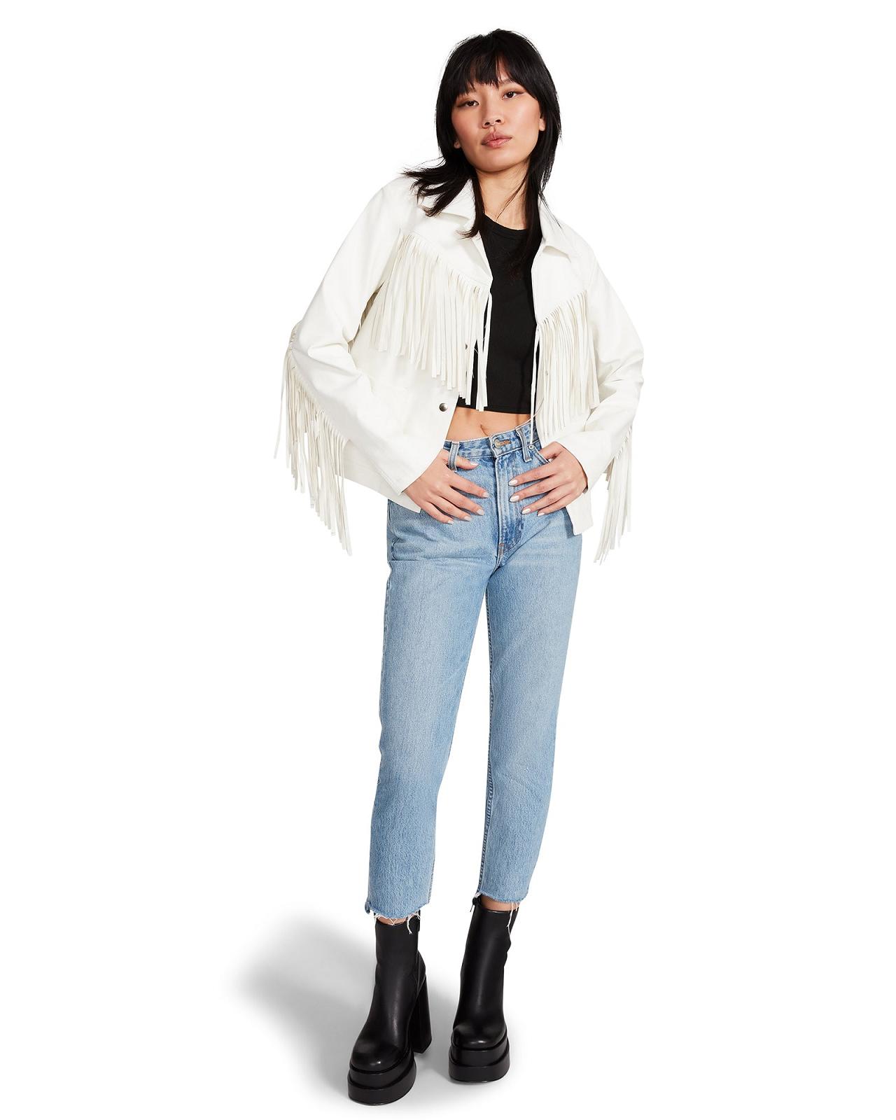 Steve Madden FRINGE JACKET Női Kabát Fehér | 749UWQKBP