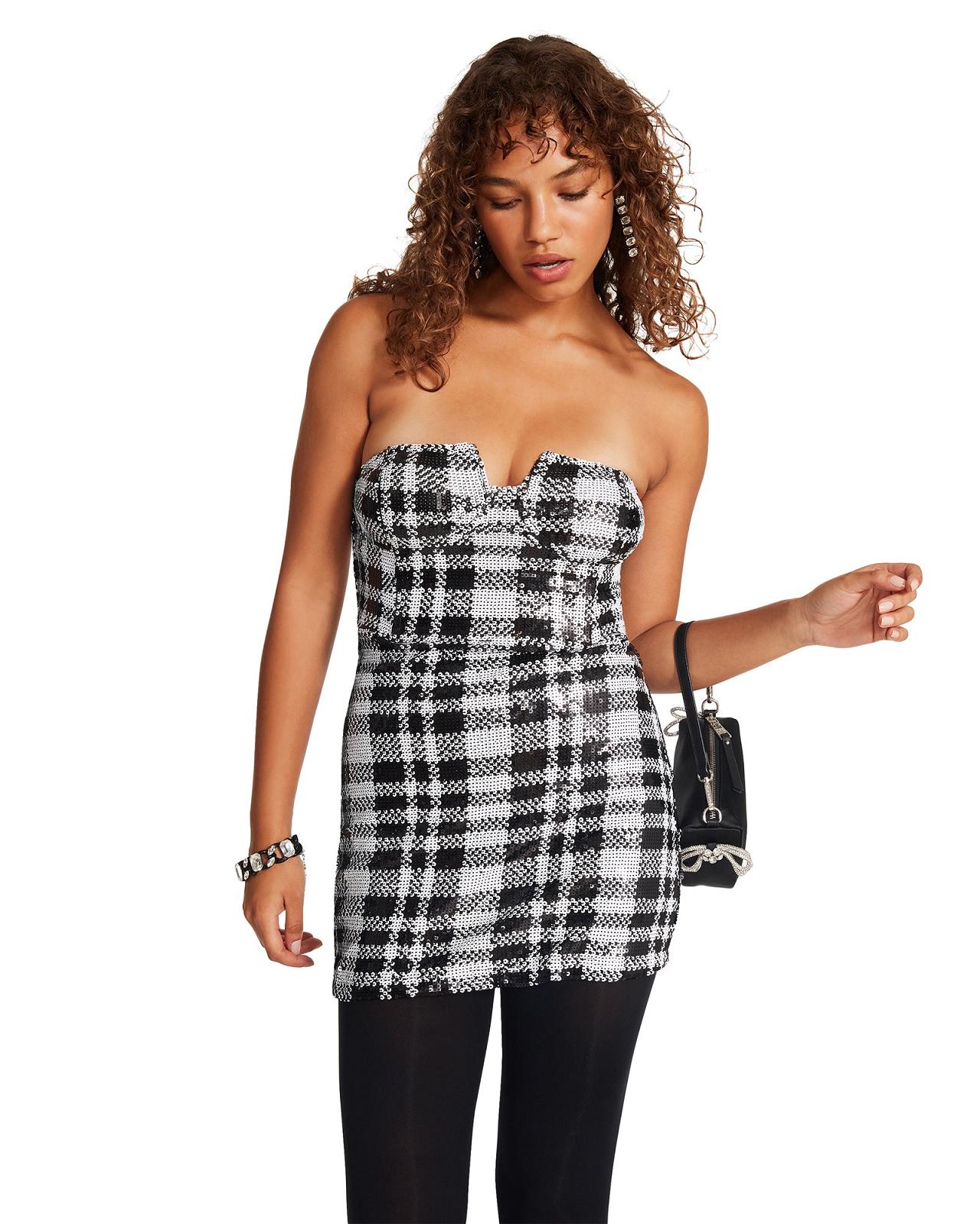 Steve Madden RETA DRESS Női Ruha Fekete Fehér | 906RDZKAX