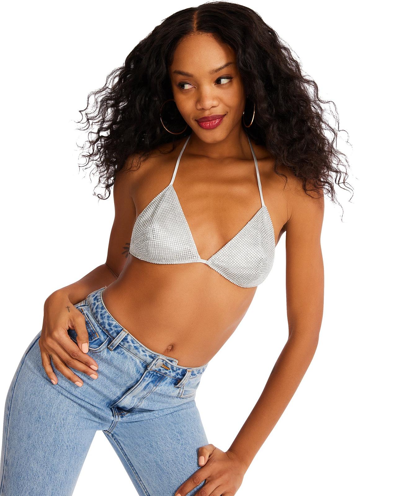 Steve Madden RHINESTONE BIKINI TOP Női Felsők Szürke | 782HFYUWQ