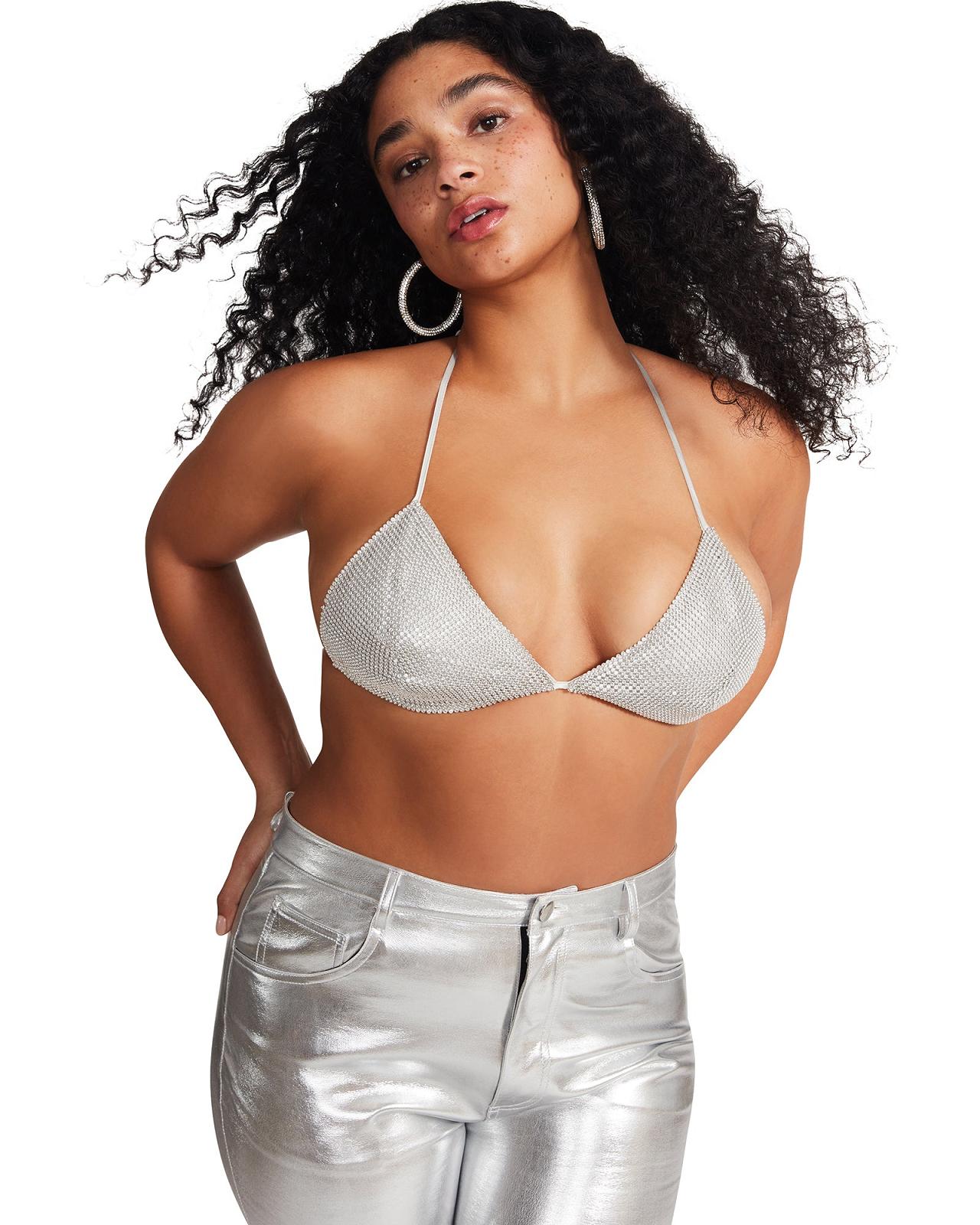 Steve Madden RHINESTONE BIKINI TOP Női Felsők Szürke | 782HFYUWQ